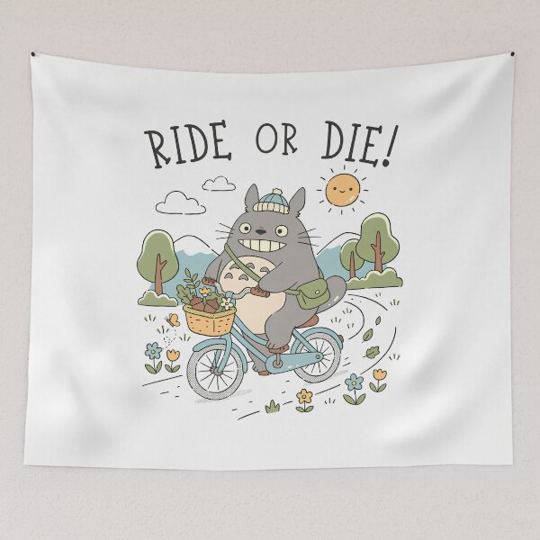 Item preview, Cute kawaii art riding a bike [[totoros]]  -%[ghiblis]%- aways on sunday designed and sold by mc-montgomery.