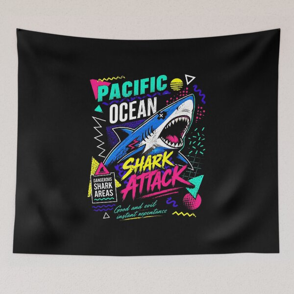 Item preview, Neon Shark Attack Retro Ocean Design designed and sold by graphixpolash.