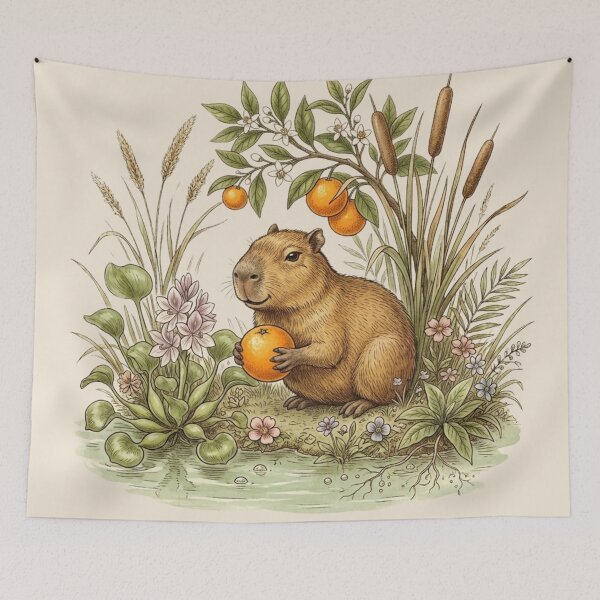 Item preview, Capybara Orange Fruit Vintage Botanical Natural History designed and sold by CalmCapy Co.