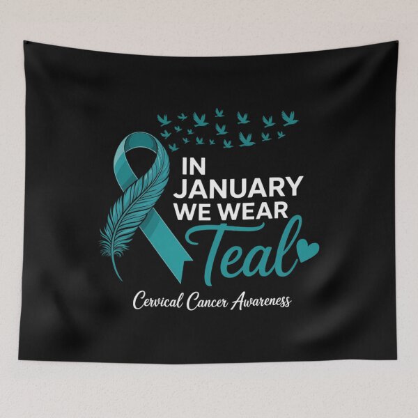 Item preview, in January Wear Teal Cervical Cancer Awareness Teal Ribbon designed and sold by sailorjessiArt.