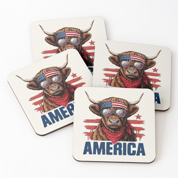 Item preview, Cool American Highland Cow – Funny Patriotic USA Flag Farmhouse T-shirt  designed and sold by ZyxDes.