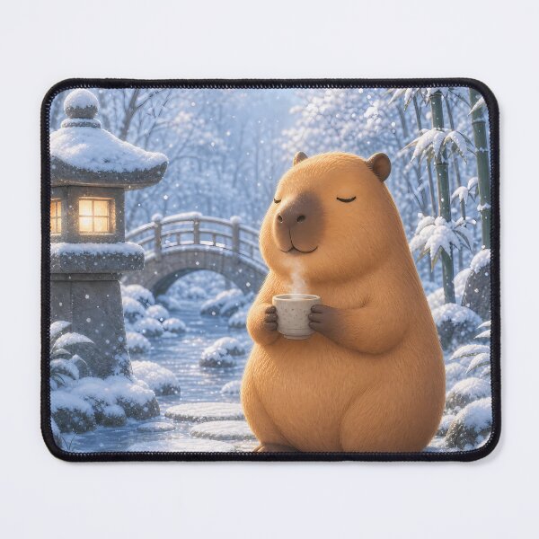 Item preview, Cozy Capybara Drinking Coffee in Snowy Garden designed and sold by LuisWorks.
