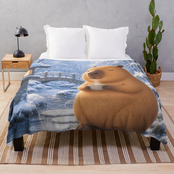 Item preview, Cozy Capybara Drinking Coffee in Snowy Garden designed and sold by LuisWorks.