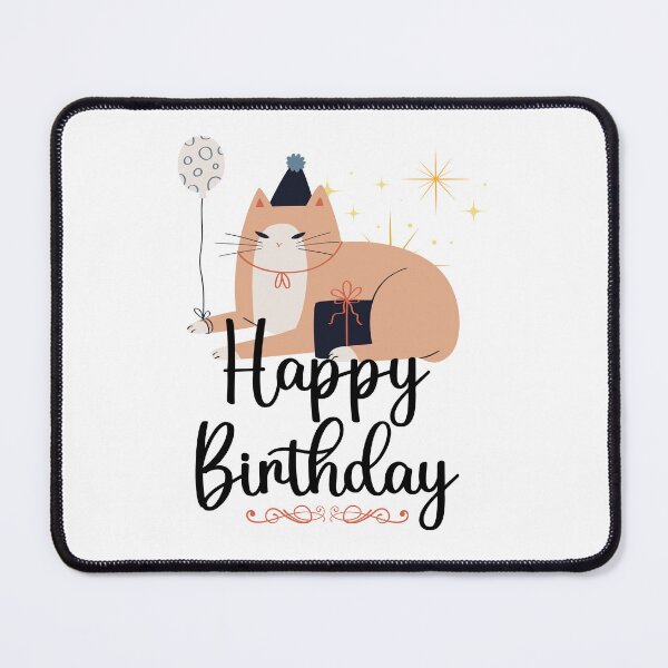 Item preview, Cute Birthday Cat with Balloon and Present Illustration designed and sold by infinitearte.
