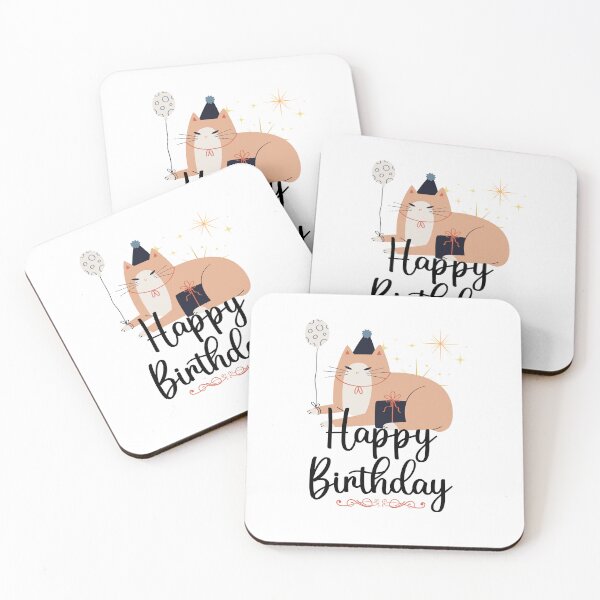 Item preview, Cute Birthday Cat with Balloon and Present Illustration designed and sold by infinitearte.