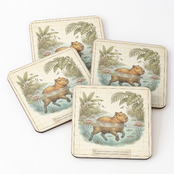 Item preview, Capybara Swimming Wetlands Vintage Natural History Art designed and sold by CalmCapy Co.