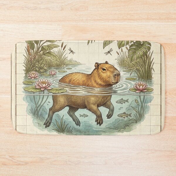 Item preview, Capybara Swimming Illustration designed and sold by CalmCapy Co.