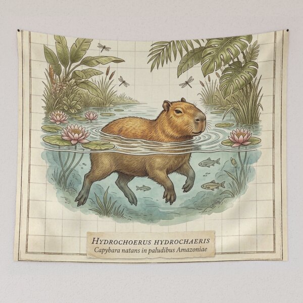 Item preview, Capybara Swimming Illustration designed and sold by CalmCapy Co.