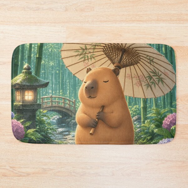 Item preview, Cute Capybara with Umbrella in Japanese Garden designed and sold by LuisWorks.