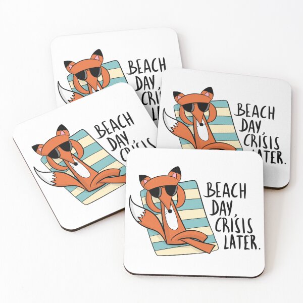 Item preview, Beach Day Crisis Later Funny Chilling Fox designed and sold by DesignFreakArt.