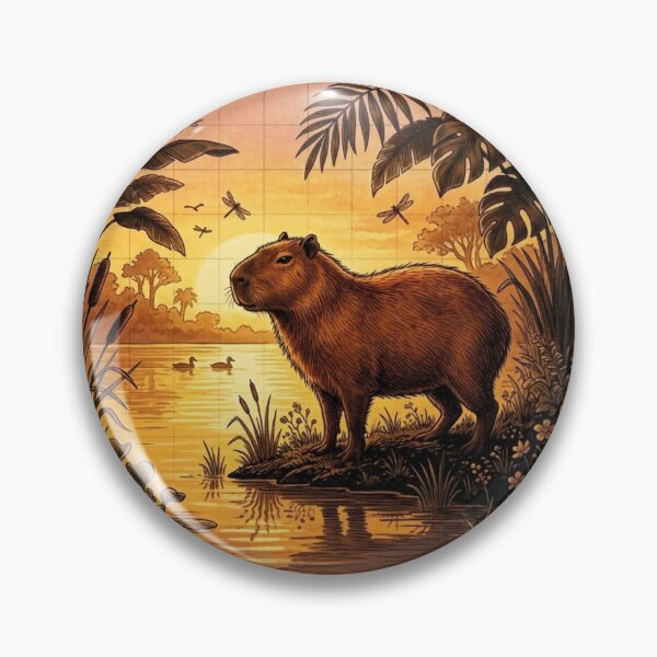 Item preview, Capybara Sunset Wetlands Vintage Natural History Print designed and sold by CalmCapy Co.