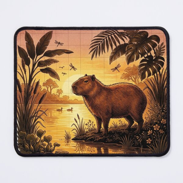 Item preview, Capybara Sunset Wetlands Vintage Natural History Print designed and sold by CalmCapy Co.