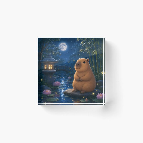 Item preview, Cute Capybara in Magical Night Garden with Full Moon designed and sold by LuisWorks.