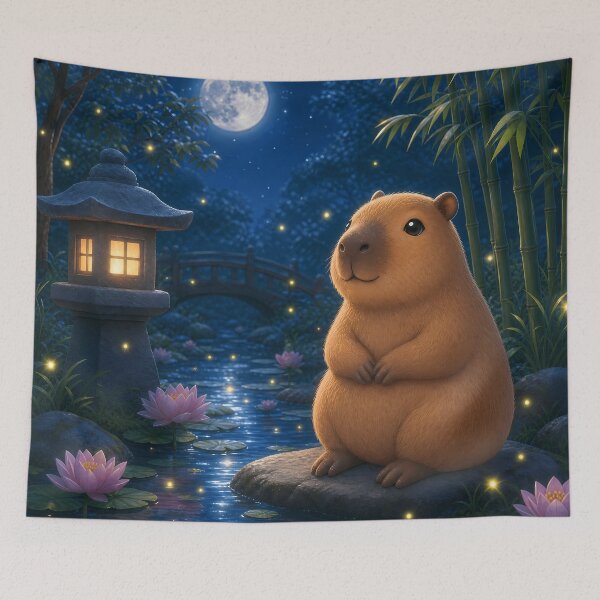 Item preview, Cute Capybara in Magical Night Garden with Full Moon designed and sold by LuisWorks.