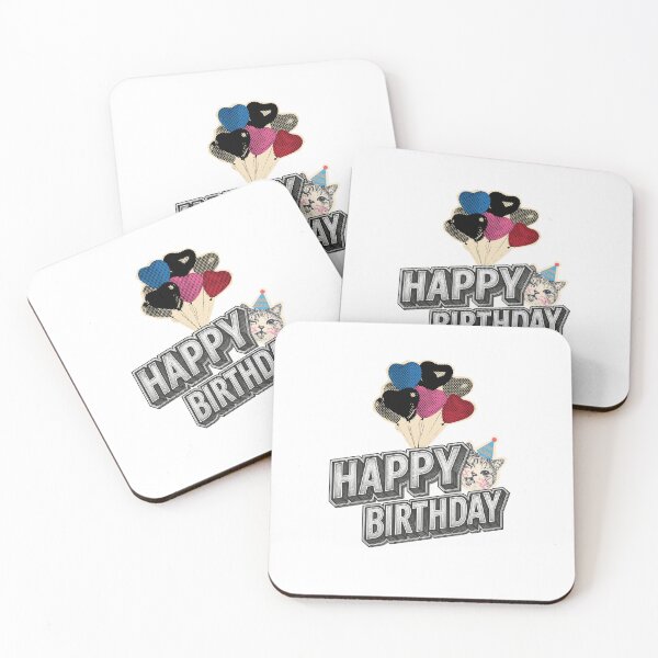 Item preview, Vintage Retro Happy Birthday Cat with Heart Balloons designed and sold by infinitearte.