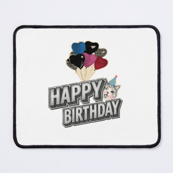 Item preview, Vintage Retro Happy Birthday Cat with Heart Balloons designed and sold by infinitearte.