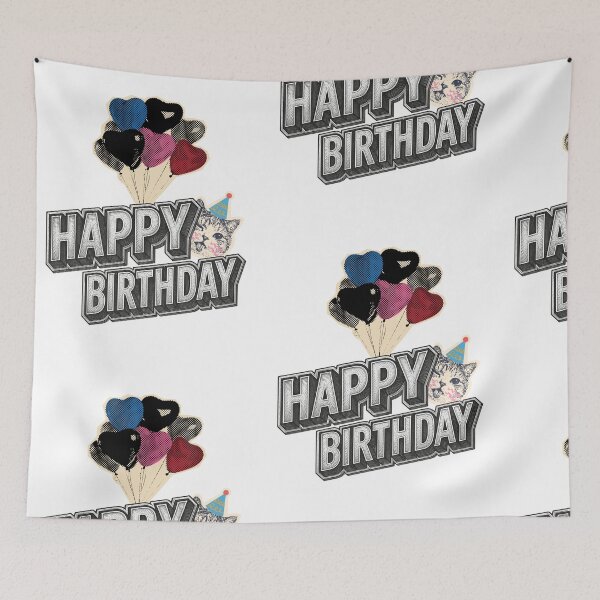 Item preview, Vintage Retro Happy Birthday Cat with Heart Balloons designed and sold by infinitearte.