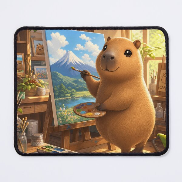 Item preview, Capybara Artist Painting Mount Fuji Landscape designed and sold by LuisWorks.