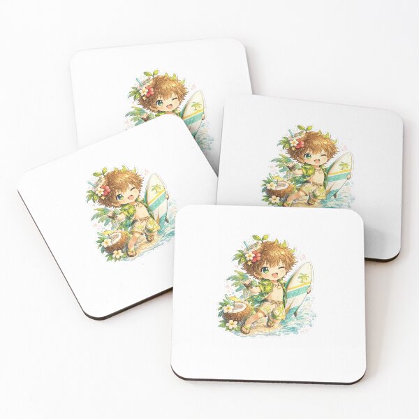 Item preview, Coconut Surfer Boy – Tropical Kawaii Adventure Sticker designed and sold by blossomfun.
