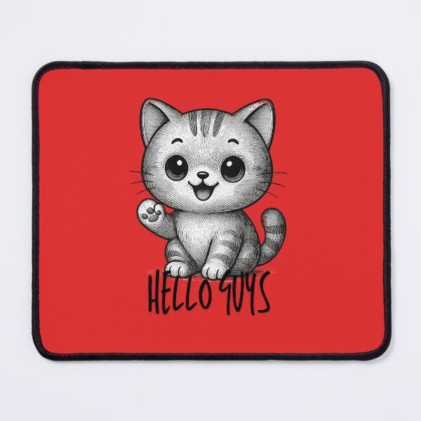 Item preview, Cute Waving Kitten - Hello Guys Black and White Line Art designed and sold by infinitearte.