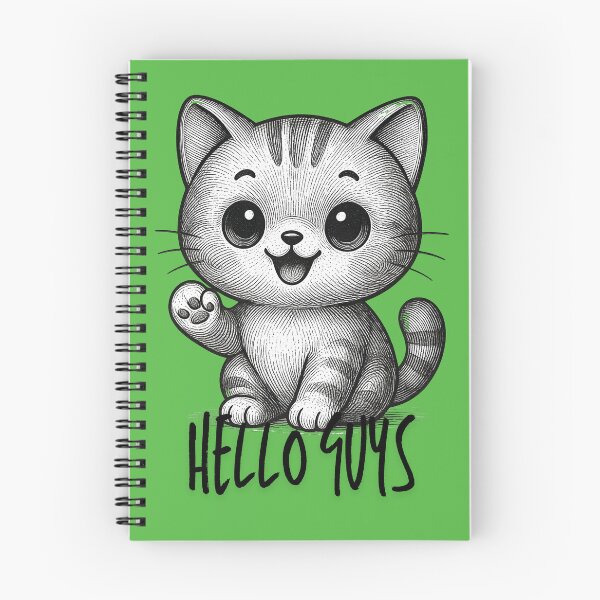 Item preview, Cute Waving Kitten - Hello Guys Black and White Line Art designed and sold by infinitearte.