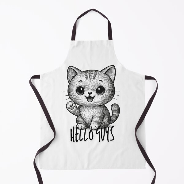 Item preview, Cute Waving Kitten - Hello Guys Black and White Line Art designed and sold by infinitearte.