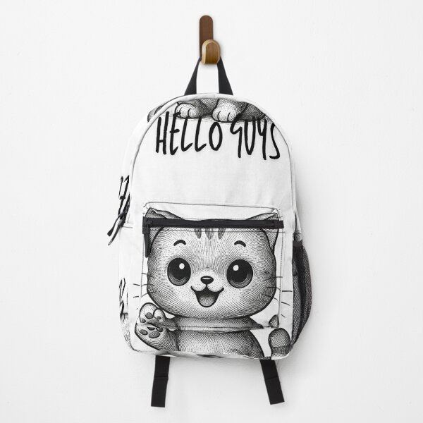 Item preview, Cute Waving Kitten - Hello Guys Black and White Line Art designed and sold by infinitearte.