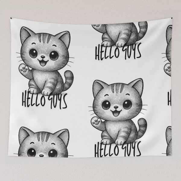 Item preview, Cute Waving Kitten - Hello Guys Black and White Line Art designed and sold by infinitearte.