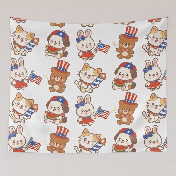 Item preview, Patriotic 4th of July Animal Sticker Pack with Teddy Bear Cat and Dog⁠ designed and sold by Teenidesign .