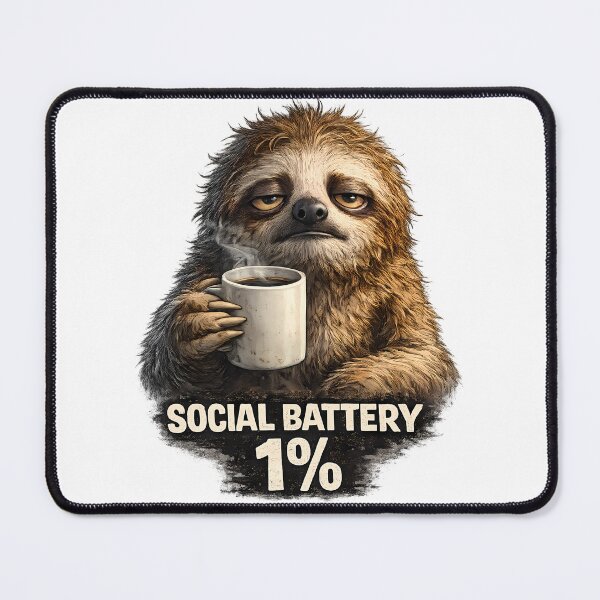 Item preview, Social Battery 1% Funny Sloth T-Shirt designed and sold by RebelVibeX.