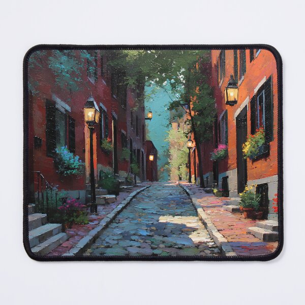 Item preview, Beacon Hill Boston Historic Cobblestone Street with Gas Lanterns and Red Brick Row Houses, Massachusetts designed and sold by daila70.