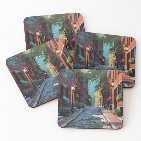 Item preview, Beacon Hill Boston Historic Cobblestone Street with Gas Lanterns and Red Brick Row Houses, Massachusetts designed and sold by daila70.