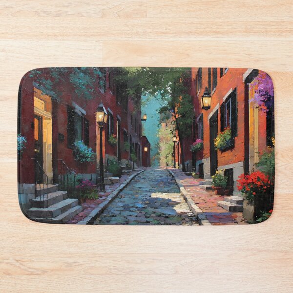 Item preview, Beacon Hill Boston Historic Cobblestone Street with Gas Lanterns and Red Brick Row Houses, Massachusetts designed and sold by daila70.