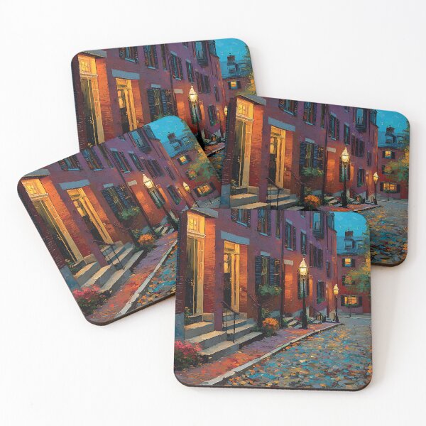 Item preview, Beacon Hill Boston Evening Cobblestone Street with Gas Lanterns and Historic Red Brick Homes, Massachusetts Decor, New England Gift designed and sold by daila70.