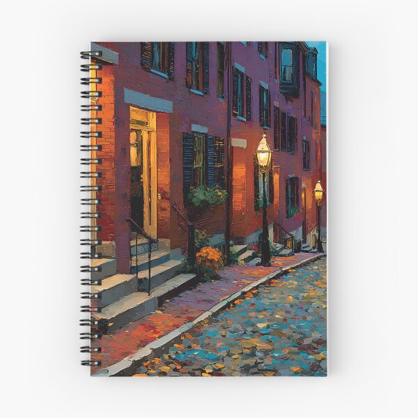 Item preview, Beacon Hill Boston Evening Cobblestone Street with Gas Lanterns and Historic Red Brick Homes, Massachusetts Decor, New England Gift designed and sold by daila70.