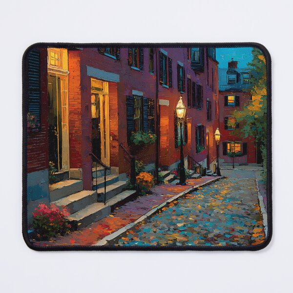 Item preview, Beacon Hill Boston Evening Cobblestone Street with Gas Lanterns and Historic Red Brick Homes, Massachusetts Decor, New England Gift designed and sold by daila70.