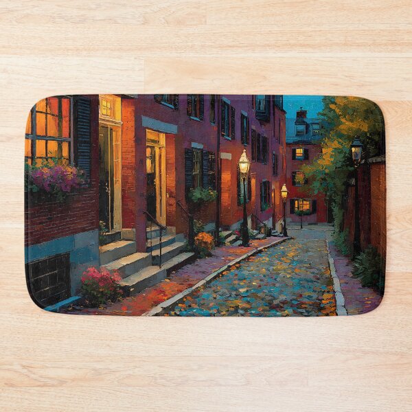 Item preview, Beacon Hill Boston Evening Cobblestone Street with Gas Lanterns and Historic Red Brick Homes, Massachusetts Decor, New England Gift designed and sold by daila70.