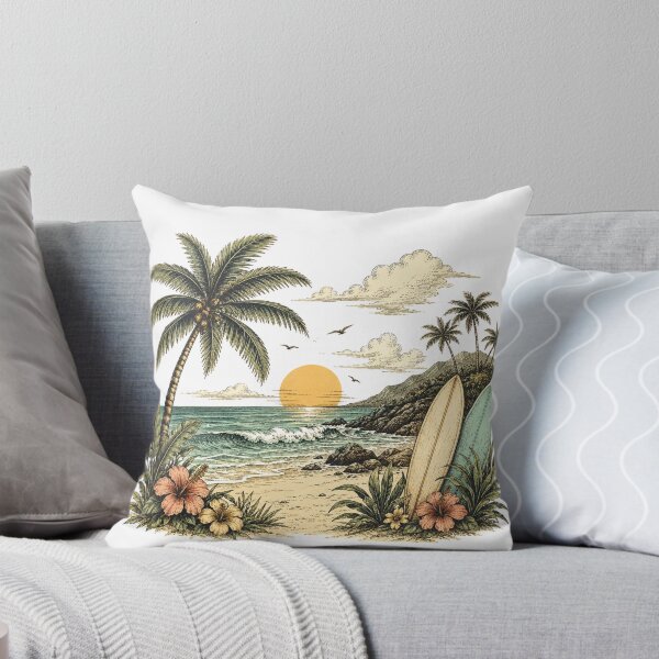 Item preview, Vintage Tropical Beach Sunset Surf Design | Palm Trees, Ocean Waves & Surfboards designed and sold by DreamPixelPrint.