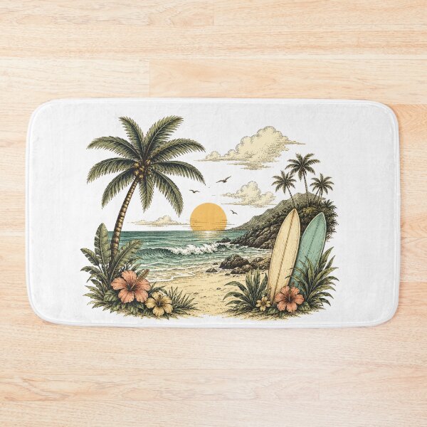 Item preview, Vintage Tropical Beach Sunset Surf Design | Palm Trees, Ocean Waves & Surfboards designed and sold by DreamPixelPrint.