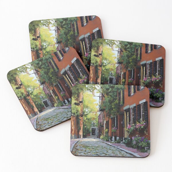 Item preview, Beacon Hill Boston Historic Cobblestone Lane with Teal Door, Gas Lantern and Red Brick Townhouses, Massachusetts Gift designed and sold by daila70.
