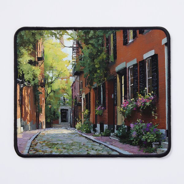 Item preview, Beacon Hill Boston Historic Cobblestone Lane with Teal Door, Gas Lantern and Red Brick Townhouses, Massachusetts Gift designed and sold by daila70.