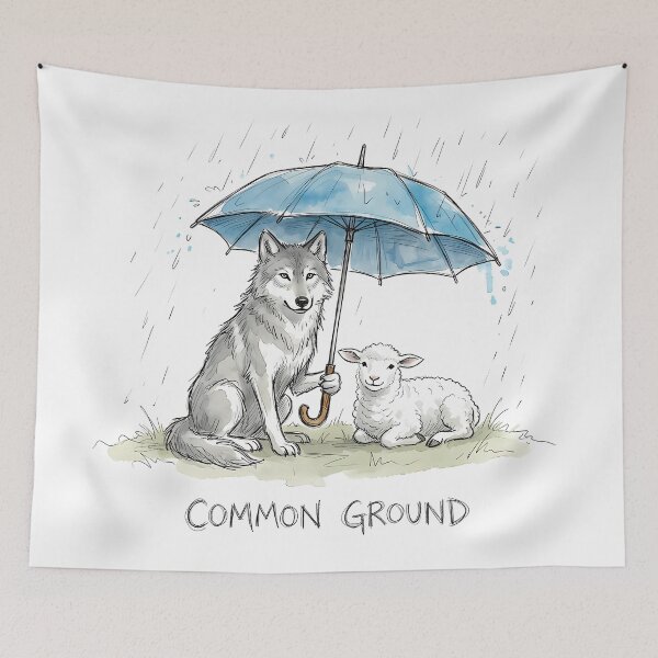 Item preview, Common Ground Wolf and Lamb Watercolor Peace Art designed and sold by SoulPT.