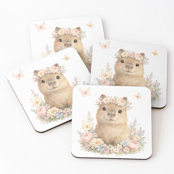 Item preview, Cute Floral Capybara – Whimsical Spring Animal Art designed and sold by Clothes With Smiling Animals Walt Gral.