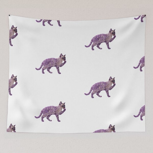 Item preview, Eggplant Flower Purple floral Siamese cat silhouette composed entirely of small blossoms designed and sold by Siam Soul Studio.