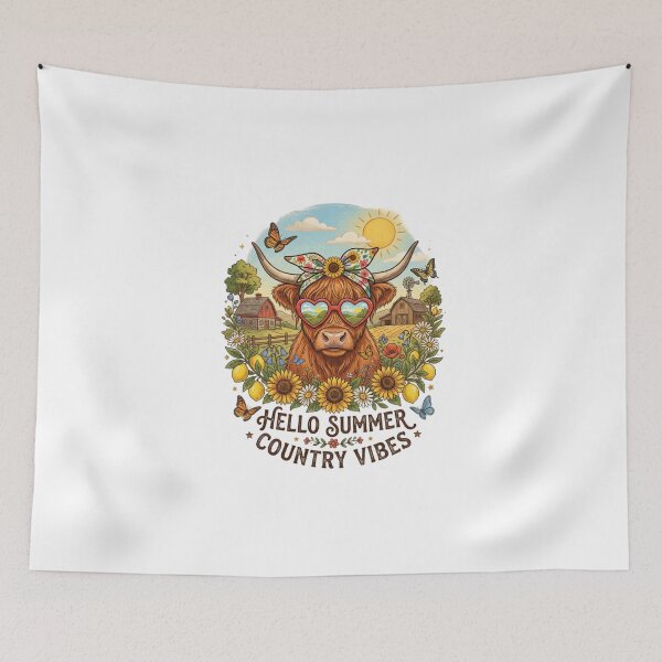 Item preview, HelloSummerCountryVibes–HighlandCowSunflowerDesign–RusticFarmhouseStyle designed and sold by ShirtsUp-Lane.