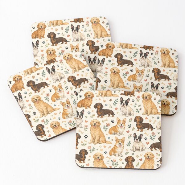 Item preview, Cute Dog Breeds Pattern | Golden Retriever, Corgi, Dachshund & French Bulldog Seamless Design designed and sold by RJACreative.