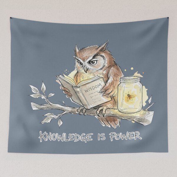 Item preview, Knowledge Is Power Wise Owl Reading Book Watercolor Art designed and sold by SoulPT.