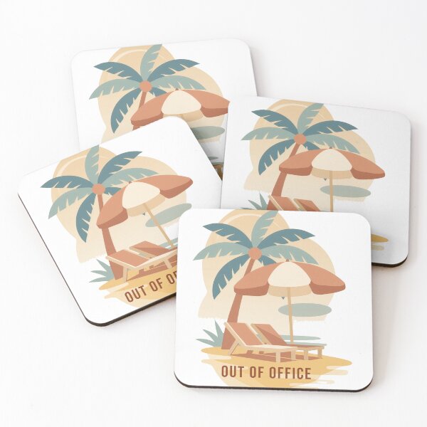 Item preview, Out of office beach palm umbrella loungers funny vacation summer illustrated coastal scene designed and sold by icemanphotos.