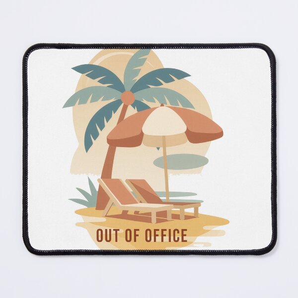 Item preview, Out of office beach palm umbrella loungers funny vacation summer illustrated coastal scene designed and sold by icemanphotos.
