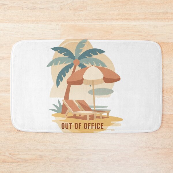 Item preview, Out of office beach palm umbrella loungers funny vacation summer illustrated coastal scene designed and sold by icemanphotos.